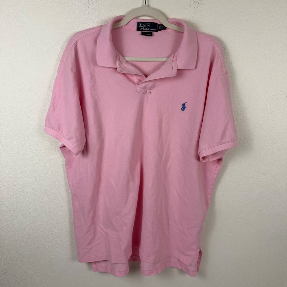 Polo Ralph Lauren Mens XXL Custom Pink Short Sleeve Pique Polo Shirt Blue Pony